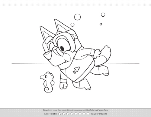 Bluey Diving Colouring Sheet