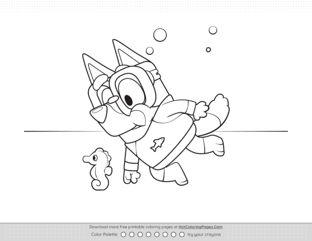 Bluey Diving Colouring Sheet