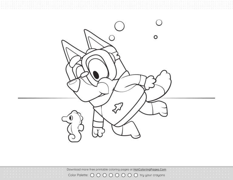 Bluey Diving Colouring Sheet