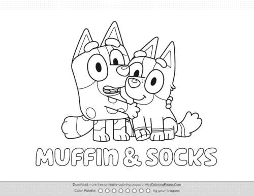 Bluey Muffin and Socks Coloring Pages