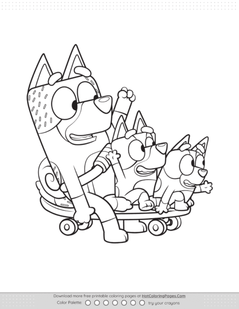 Bluey Skateboard Coloring Pages