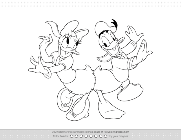 Donald Duck and Daisy Dancing Coloring Page