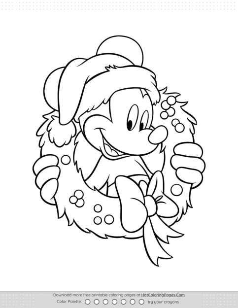 Mickey Christmas Wreath Coloring Page