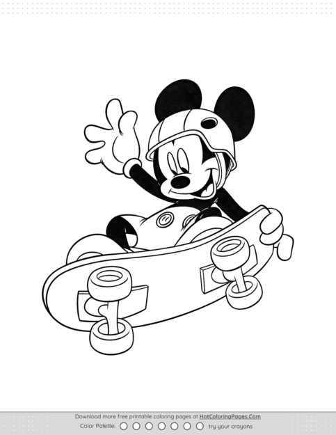 Mickey Mouse Skateboarding Coloring Page