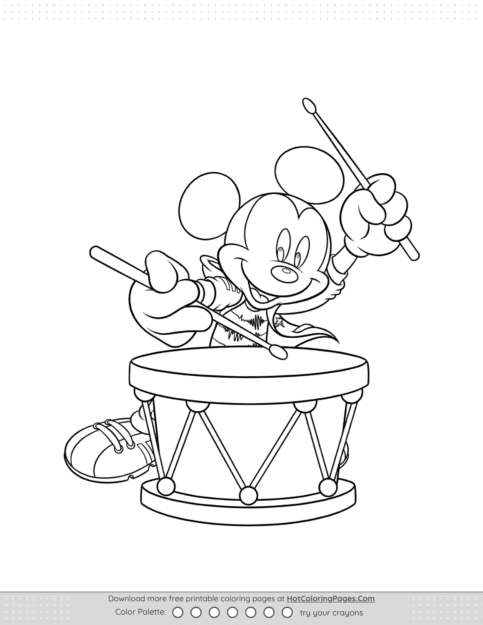 Mickey Mouse With Drum Coloring Page
