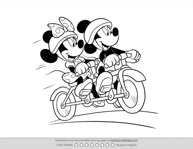 Minnie And Mickey On Bicycle Coloring Page