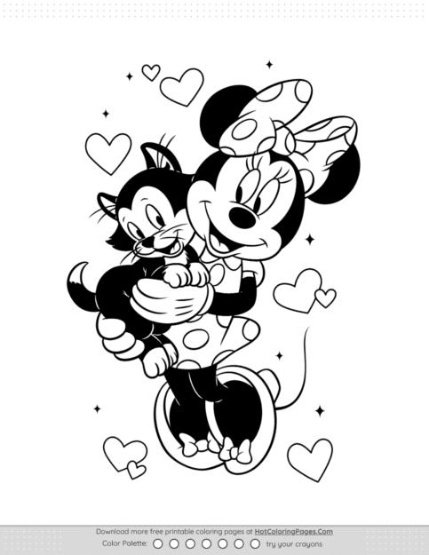 Minnie Mouse And Cat Coloring Page