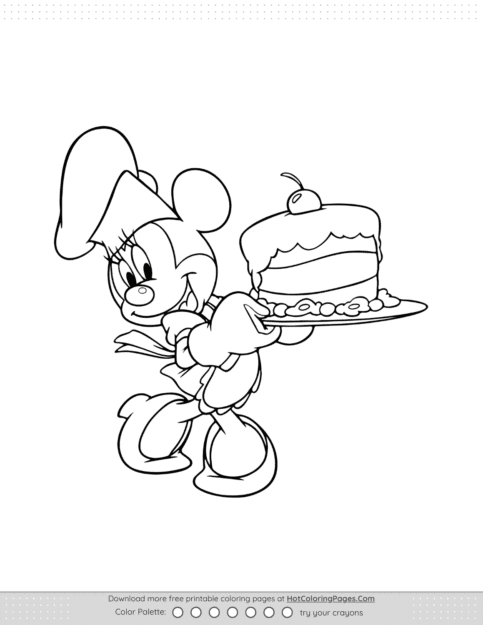 Minnie Mouse With Cakes Coloring Page