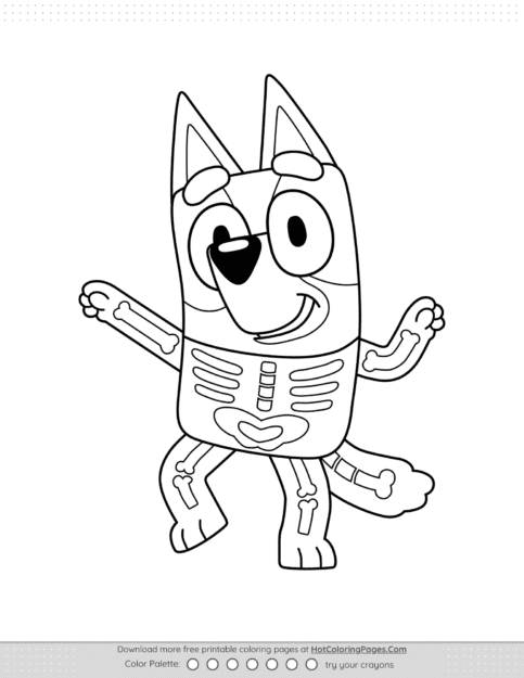 Skeleton Bluey Halloween Coloring Page