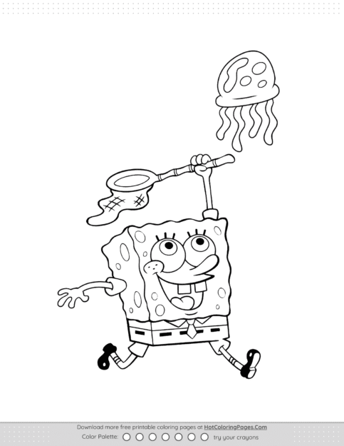 SpongeBob Catching Jellyfish Coloring Page